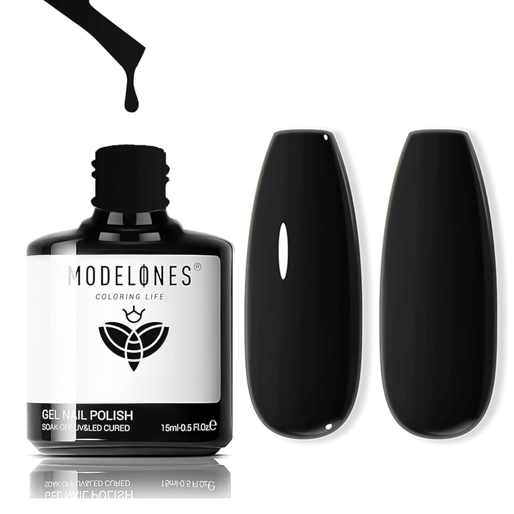 modelones Gel Nail Polish, 1 Pcs 15 ML Black Gel Polish Pure Black Nail Polish Summer Color Nails... | Amazon (US)