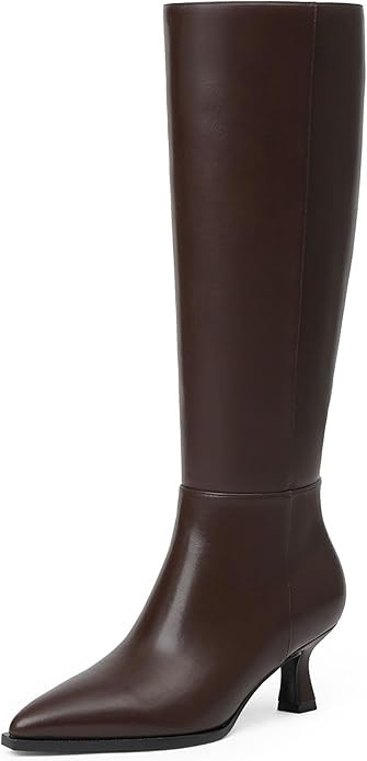 Modatope Knee High Boots Kitten Low Heel Faux Leather Pointed Toe Side Zipper Fall Long Tall Boot... | Amazon (US)