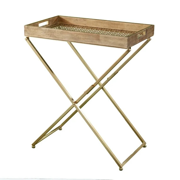 Southern Enterprises Contemporary Vizeol Small Folding TV Tray, Gold and Natural - Walmart.com | Walmart (US)