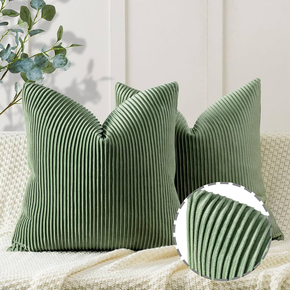 YCOLL Sage Green Spring Pillow Covers 24x24 Set of 2 Velvet Striped Pattern - Soft Throw Pillows ... | Amazon (US)