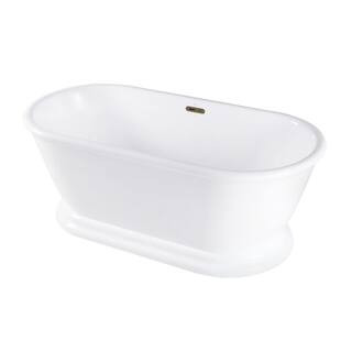 Aqua Eden 60 in. x 27.9 in. Acrylic Flatbottom Soaking Freestanding Bathtub in Glossy White/Antique Brass with Drain | The Home Depot