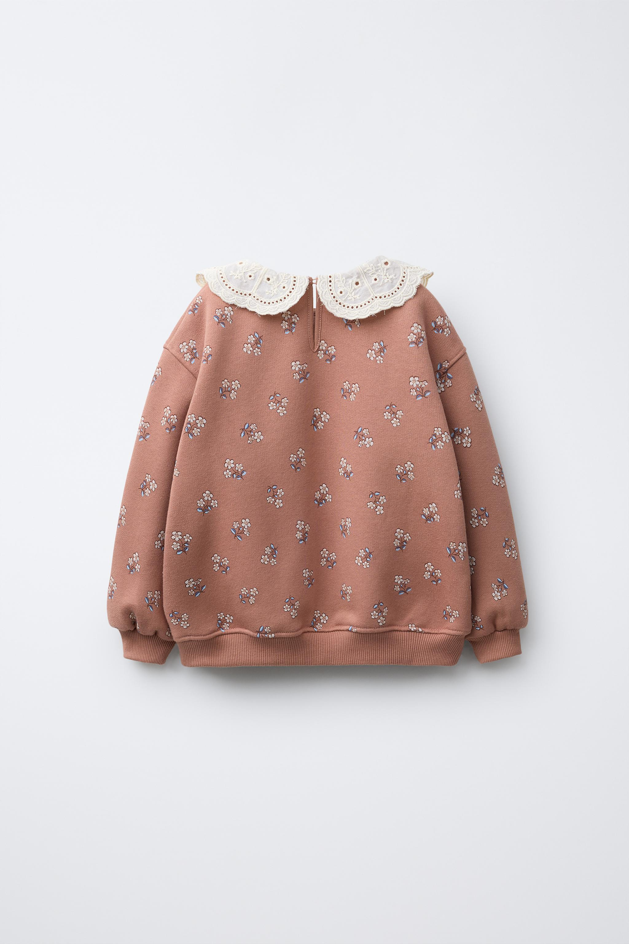 Sweatshirt with embroidered Peter Pan collar and long sleeves. Ribbed trim. Keyhole button closur... | Zara Canada