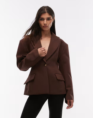 ASOS DESIGN sculpted cinched waist blazer in chocolate | ASOS | ASOS (Global)