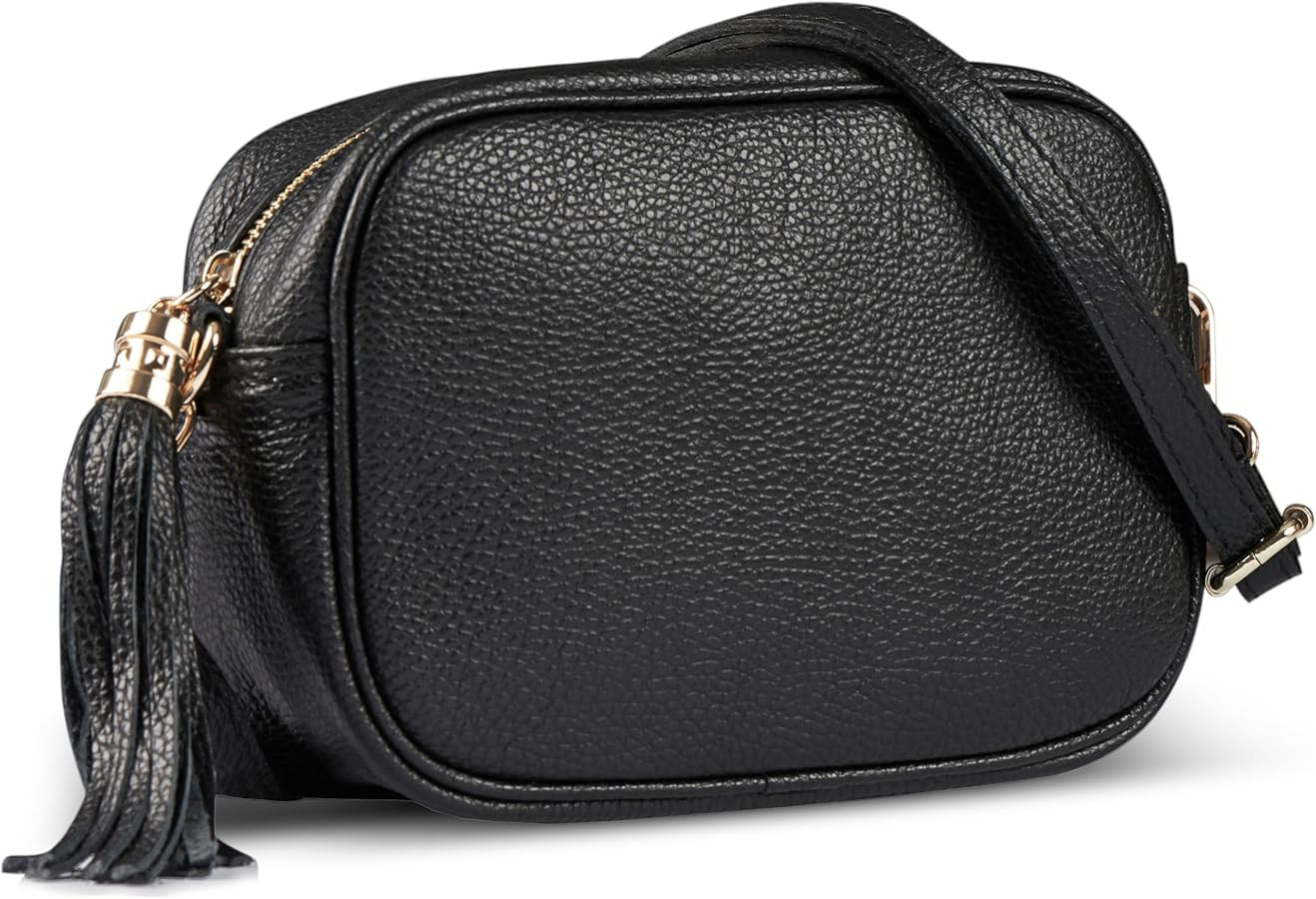 TAKEASY Italian Genuine Leather Crossbody Bag for Women with Zipper and Long Strap | Small Should... | Amazon (US)