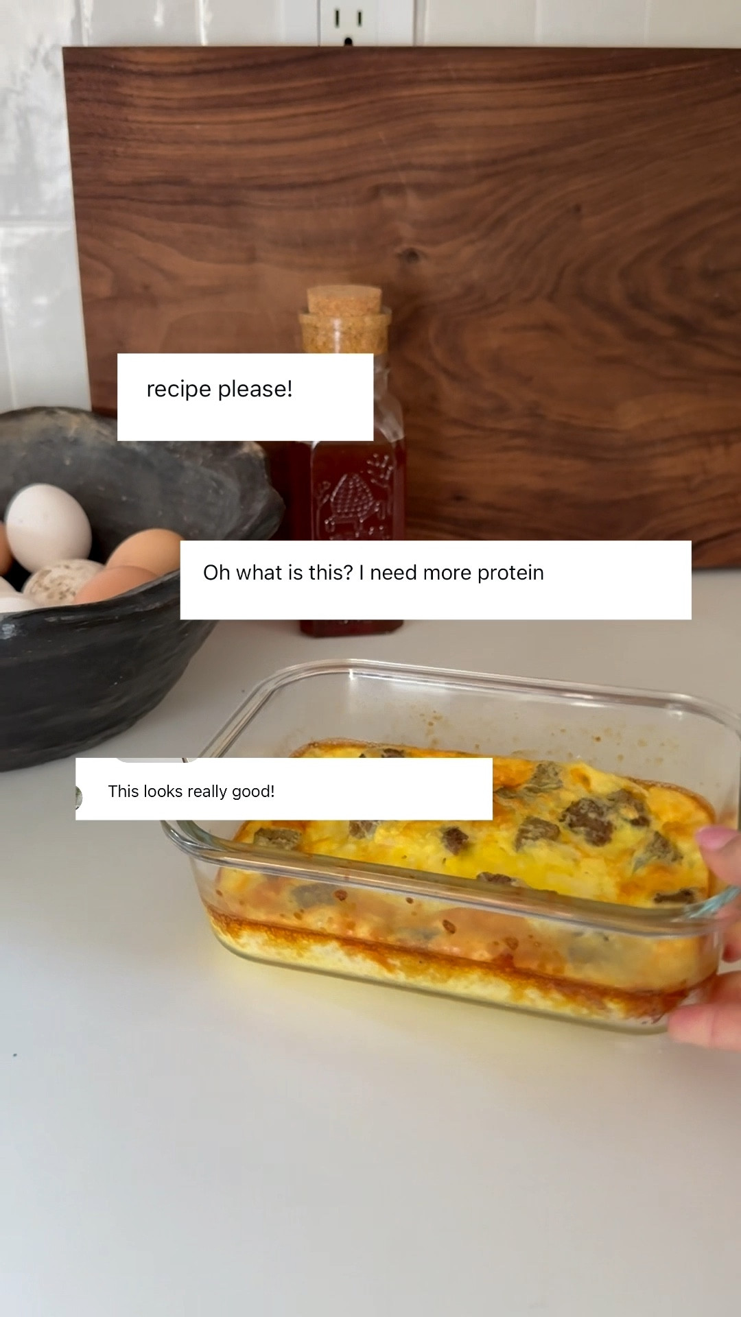 What I used:
1 Fresh Egg
130g Egg Whites
145g Low Fat Cottage Cheese @Good Culture
10g Sharp Cheddar (what I had on hand)
1 Turkey Sausage Breakfast Patty @Jimmy Dean
Pinch of Celtic Salt

High-protein, low-carb breakfast bowl
Meal prep approved! I make 5 to 6 of these every week. They’re quick to reheat and take the stress out of mornings, especially as a busy mom.

Starting your day with protein helps keep you full longer, supports muscle building, and stabilizes blood sugar! 

Minimal ingredients, maximum impact

50g of Protein
16g of Fat
7g of Carbs

#protein #proteinbreakfasts #highprotein #lowcarb #highproteinlowcarb #macros #macrofriendly #macrofriendlyrecipe #mealprep #mealprepideas #mealplan #mealprepping #momlife #busymom #fy #fyp #proteinpacked #momfuel #fitmoms 

#LTKFamily #LTKHome