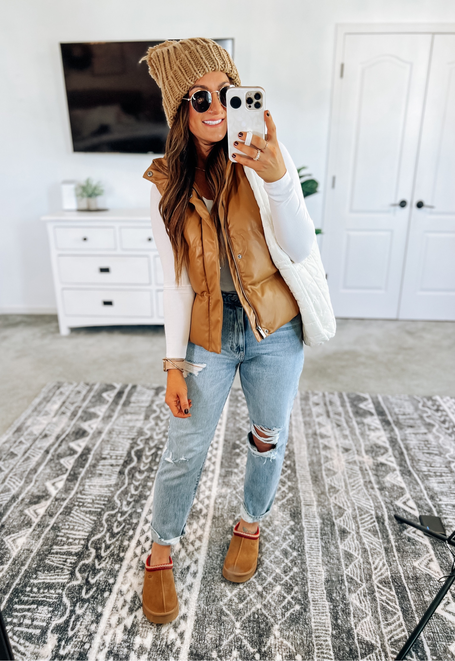 Basic girl Fall look 😜 puffer vest + bodysuit + Uggs 
My jeans are on sale plus my code ameliarose__xo gets you another 20% off!! Linking a few look for less slide on options 👌 puffer vest oversized and available in xs-4x! 

#LTKfindsunder50 #LTKSeasonal #LTKstyletip