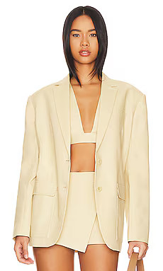 L'Academie Stretch Linen Boyfriend Blazer in Linen Beige from Revolve.com | Revolve Clothing (Global)