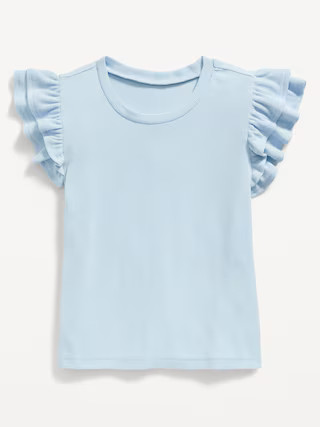 Fitted Short-Sleeve Ruffle-Trim Ribbed Top for Girls | Old Navy (US)