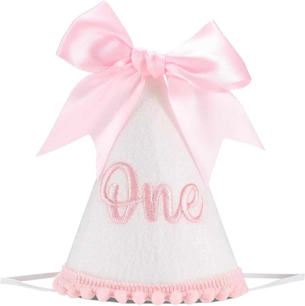 Pink Bow 1st Birthday Hat, Bow Girl 1st Birthday Hat, Pink Themed Decoration, Baby Girl Party Hat... | Amazon (US)