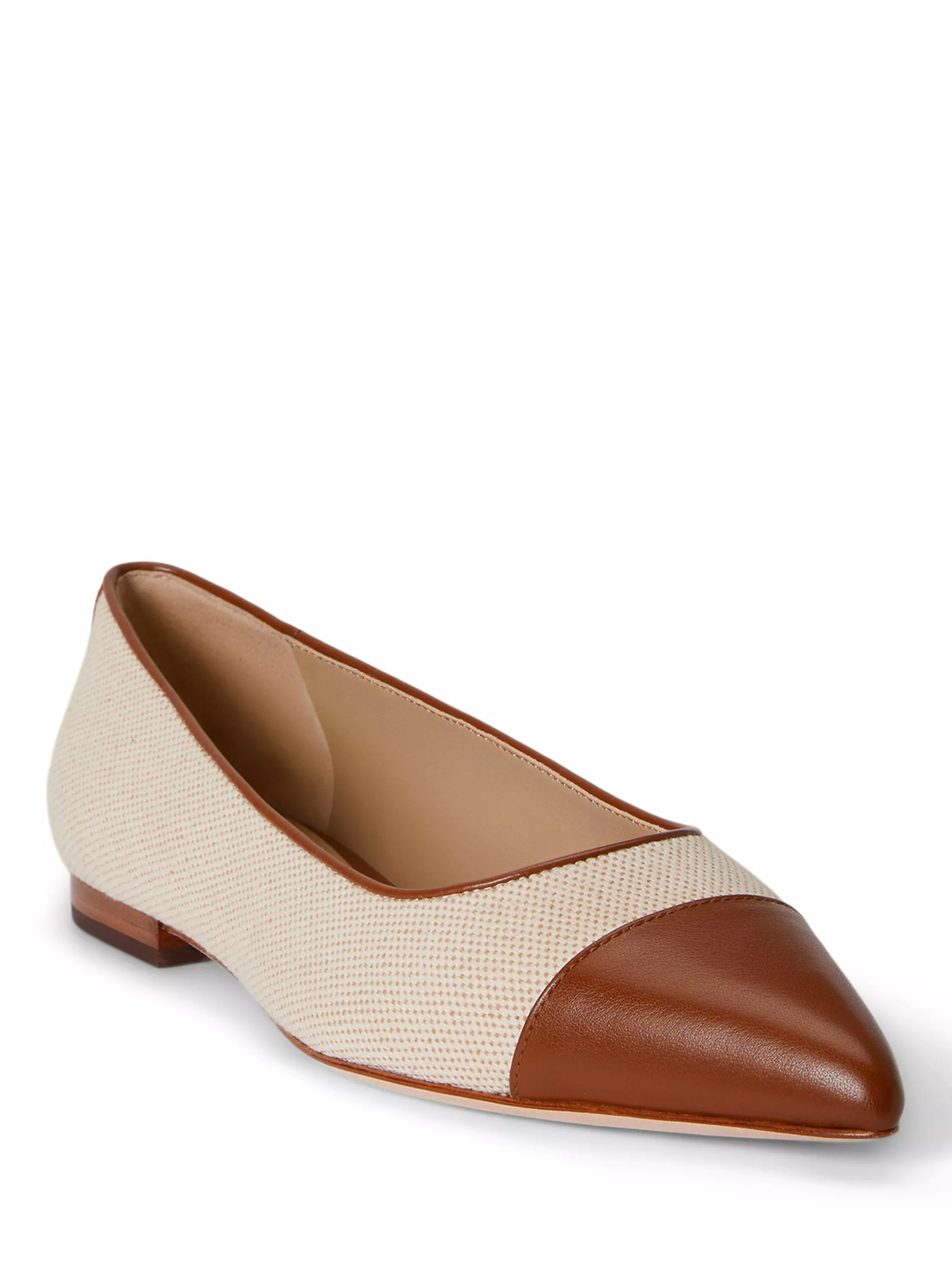 Lauren Ralph Lauren Londyn Canvas & Leather Ballerina Pumps, Tan | John Lewis (UK)