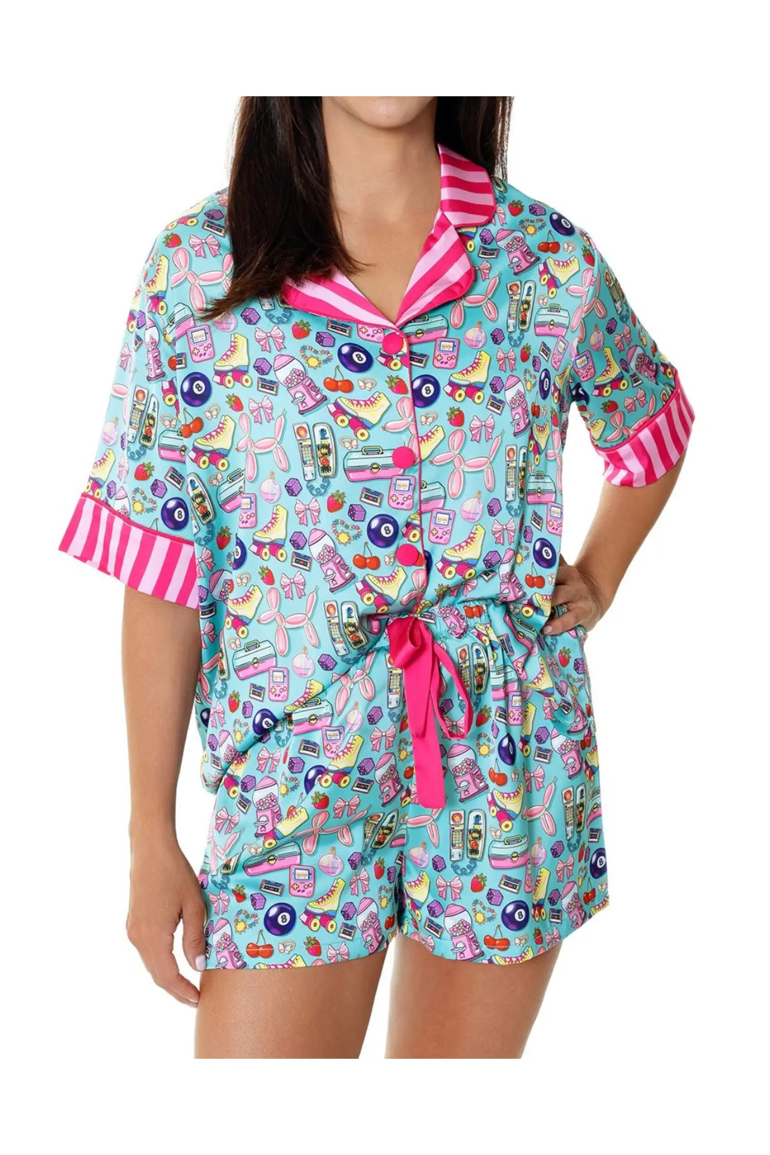 Sunshine Society 90's Girl Silky Short Sleeve Shorts Set (Women) | Nordstrom | Nordstrom