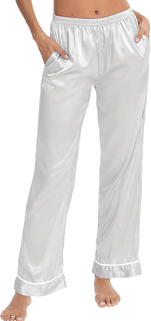 SWOMOG Women's Silk Satin Pants Wide Leg Pajama Bottoms Palazzo Lounge Pants Casual Loose Trouser... | Amazon (US)
