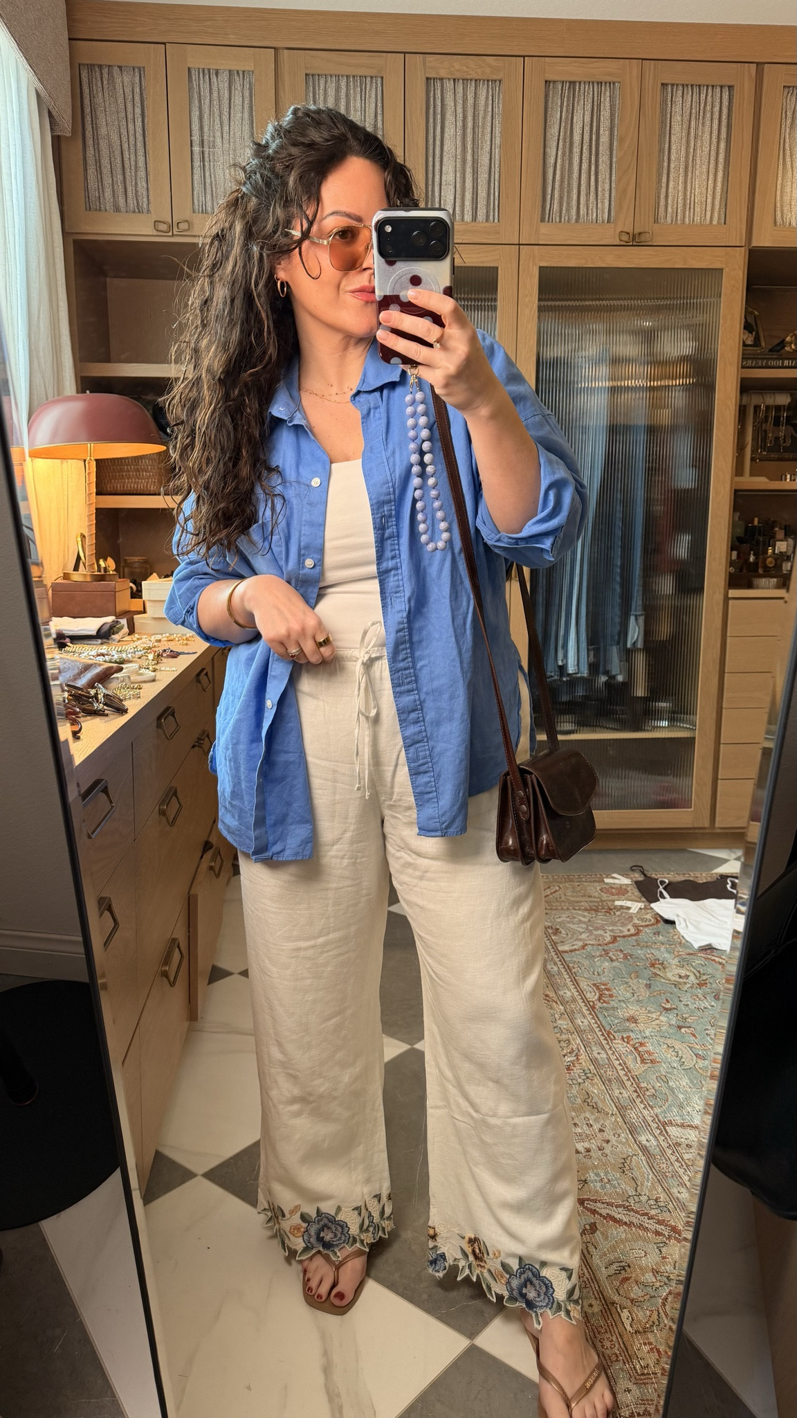 running errands in the is comfy spring outfit. large in the double lined linen pants, bra free tank is a large and the linen button down is a xl. 

#LTKOver40 #LTKMidsize #LTKootd