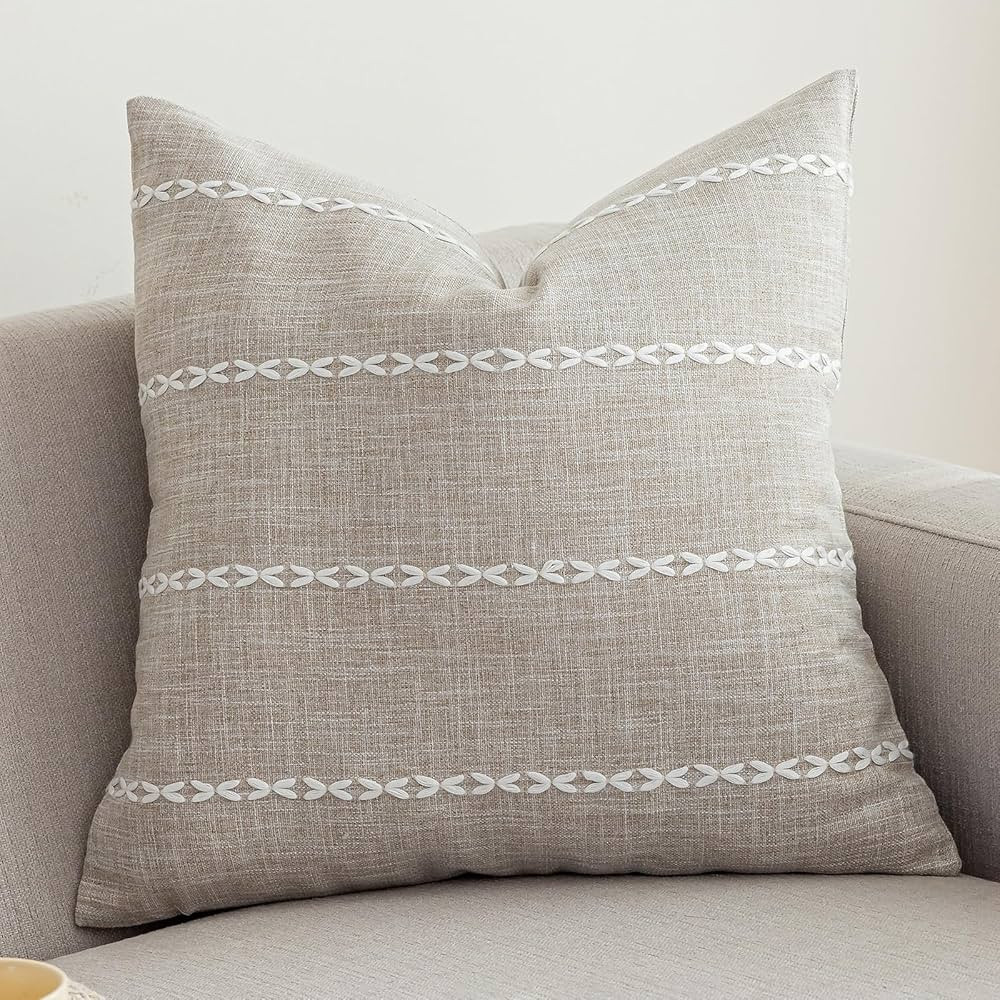 vctops Rustic Striped Cotton Linen Decorative Throw Pillow Cover Embroidery Square Cushion Cover ... | Amazon (US)