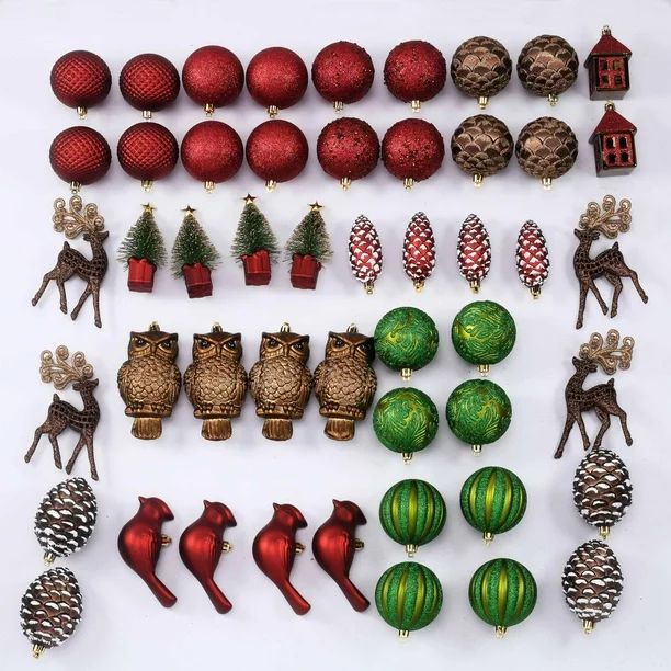 Holiday Time Iconic Symbols of Christmas Shatterproof Christmas Ornaments, Red, Green, Brown, and... | Walmart (US)