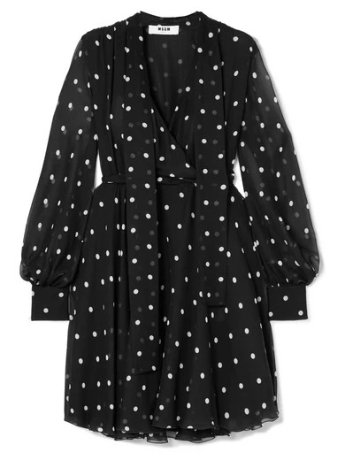 MSGM - Pussy-bow Polka-dot Silk-chiffon Dress - Black | NET-A-PORTER (US)