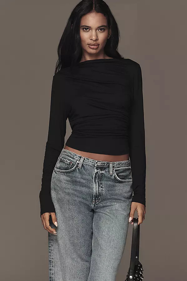 Long-Sleeve Asymmetric Ruched Top | Anthropologie (US)