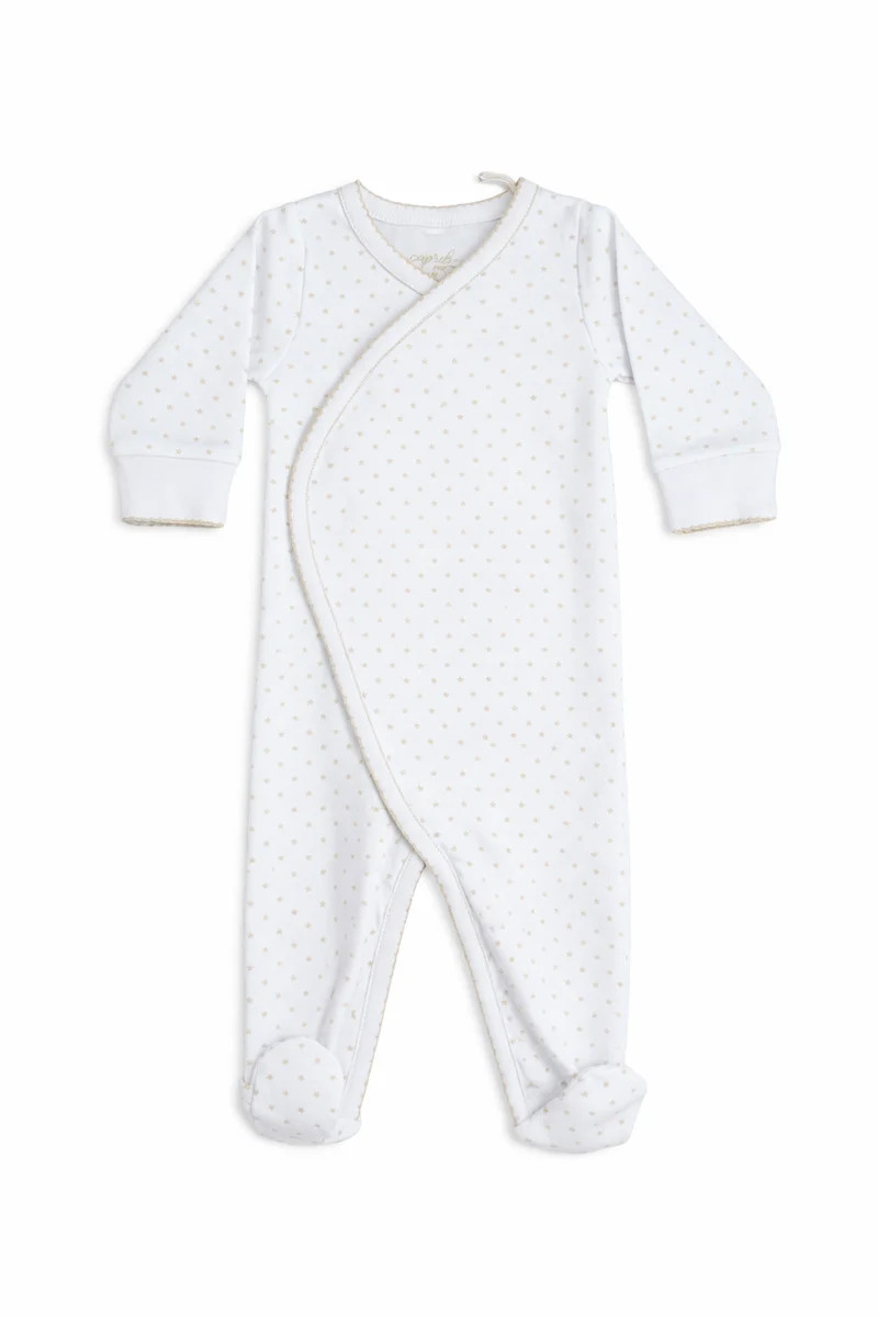 Champagne Mini Star Kimono Baby Footie - 100% Pima Cotton | Caprilina