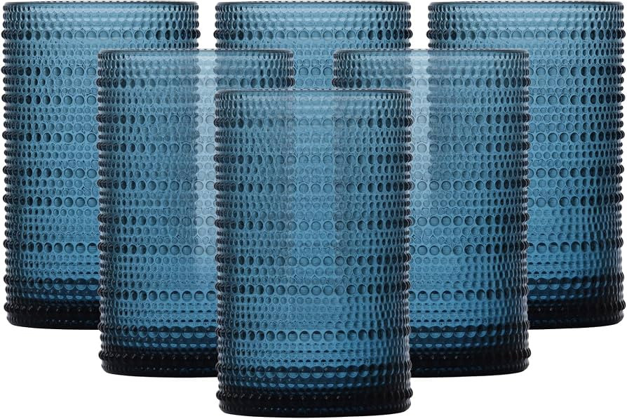 Fortessa Jupiter Beaded Hobnail Glass, 13 Ounce Iced Beverage (Set of 6), Cornflower Blue | Amazon (US)