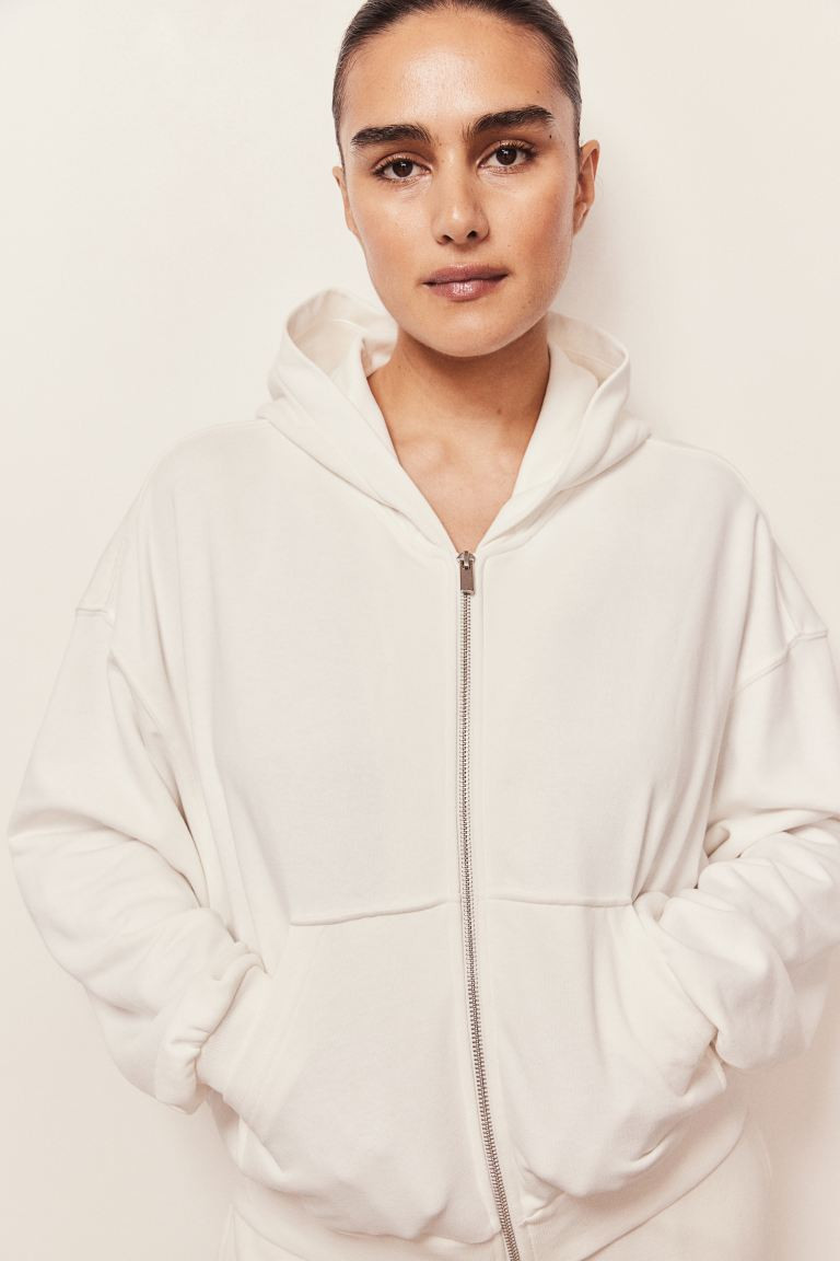 Oversized Hooded Jacket - Long sleeve - Regular length - White - Ladies | H&M US | H&M (US + CA)