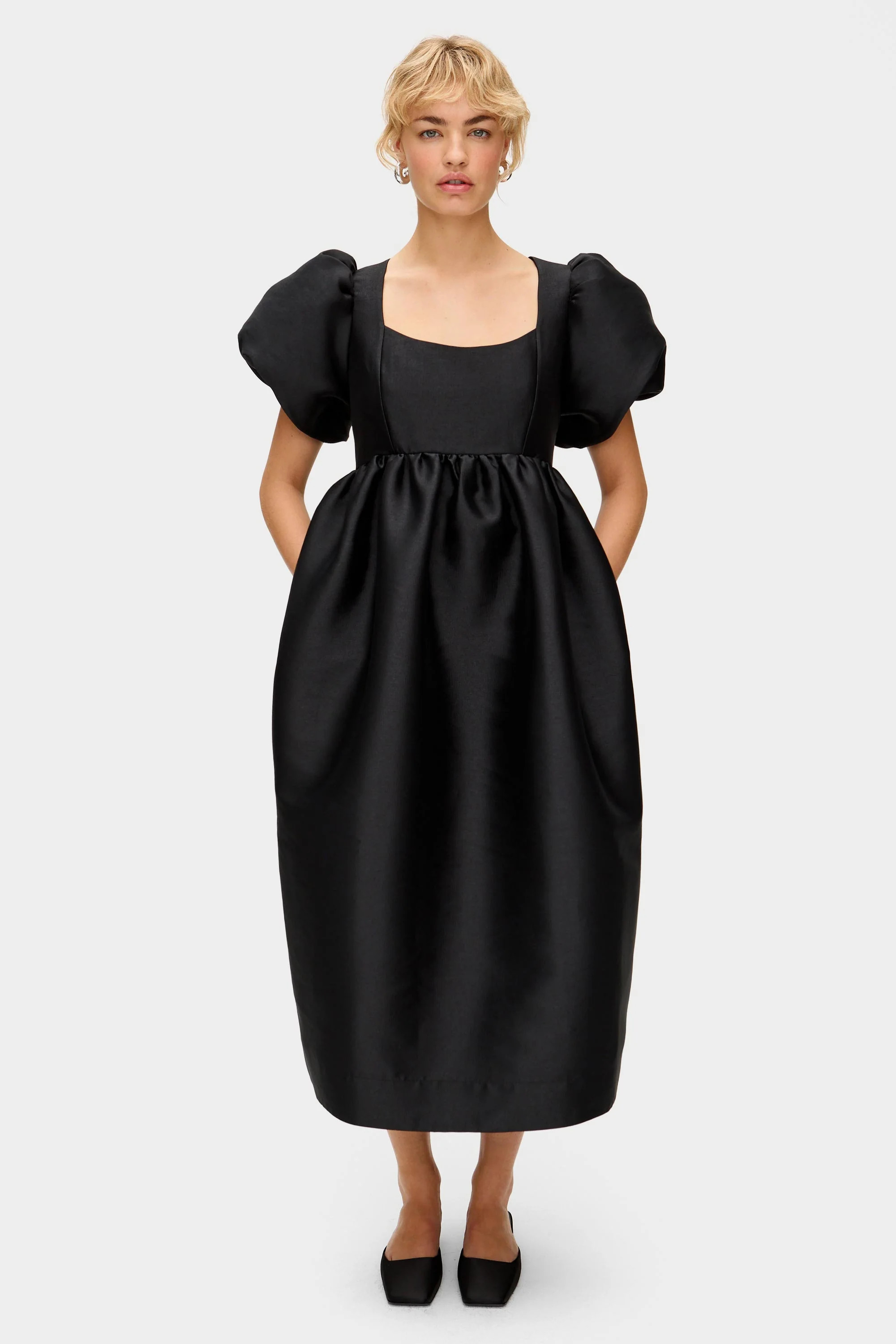 ALIGNE Puff Sleeve Satin Party Dress - Black | IVY | Aligne UK