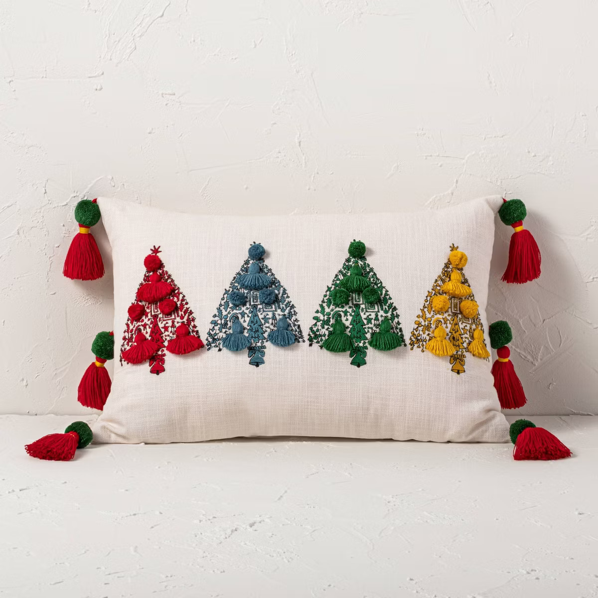 14"x20" Cotton Christmas Tree with Tassels Oblong Lumbar decorative Pillow Off-White - Opalhouse... | Target