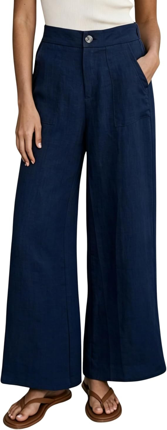 Athlisan Womens Linen Wide Leg Pants High Waisted Palazzo Trousers Summer Dress Pants with Pocket... | Amazon (US)