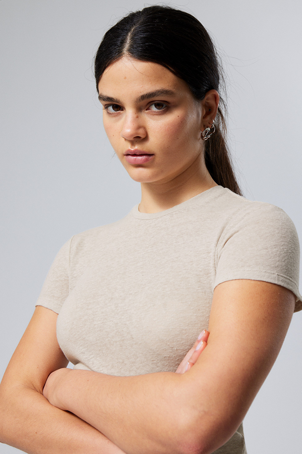 Linen Blend Fitted T-shirt | Weekday