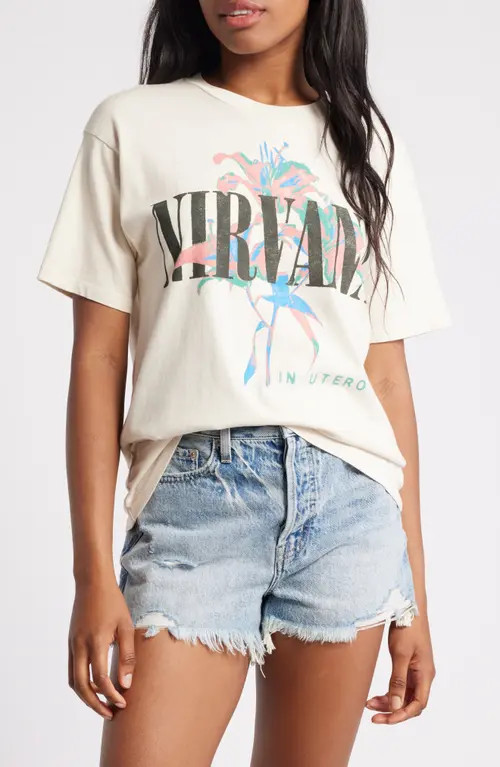 Daydreamer Nirvana Lilies Cotton Graphic T-Shirt in Dirty White at Nordstrom, Size Small | Nordstrom