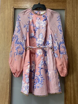 Zimmermann Puff-Sleeve swirl floral coral pink Shell mini dress Size 3 (US8-10) | eBay | eBay US