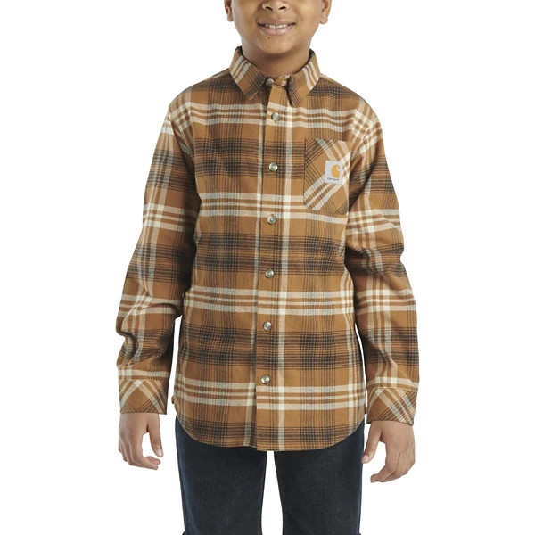 Kids' Carhartt Flannel Long Sleeve Button Up Shirt Small Brown | Scheels