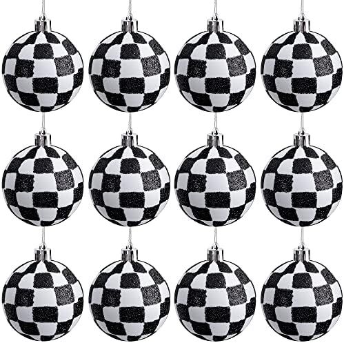 12pcs Black and White Glitter Ball ,Christmas Buffalo Plaid Hanging Ball,Shatterproof Xmas Checkered | Amazon (US)