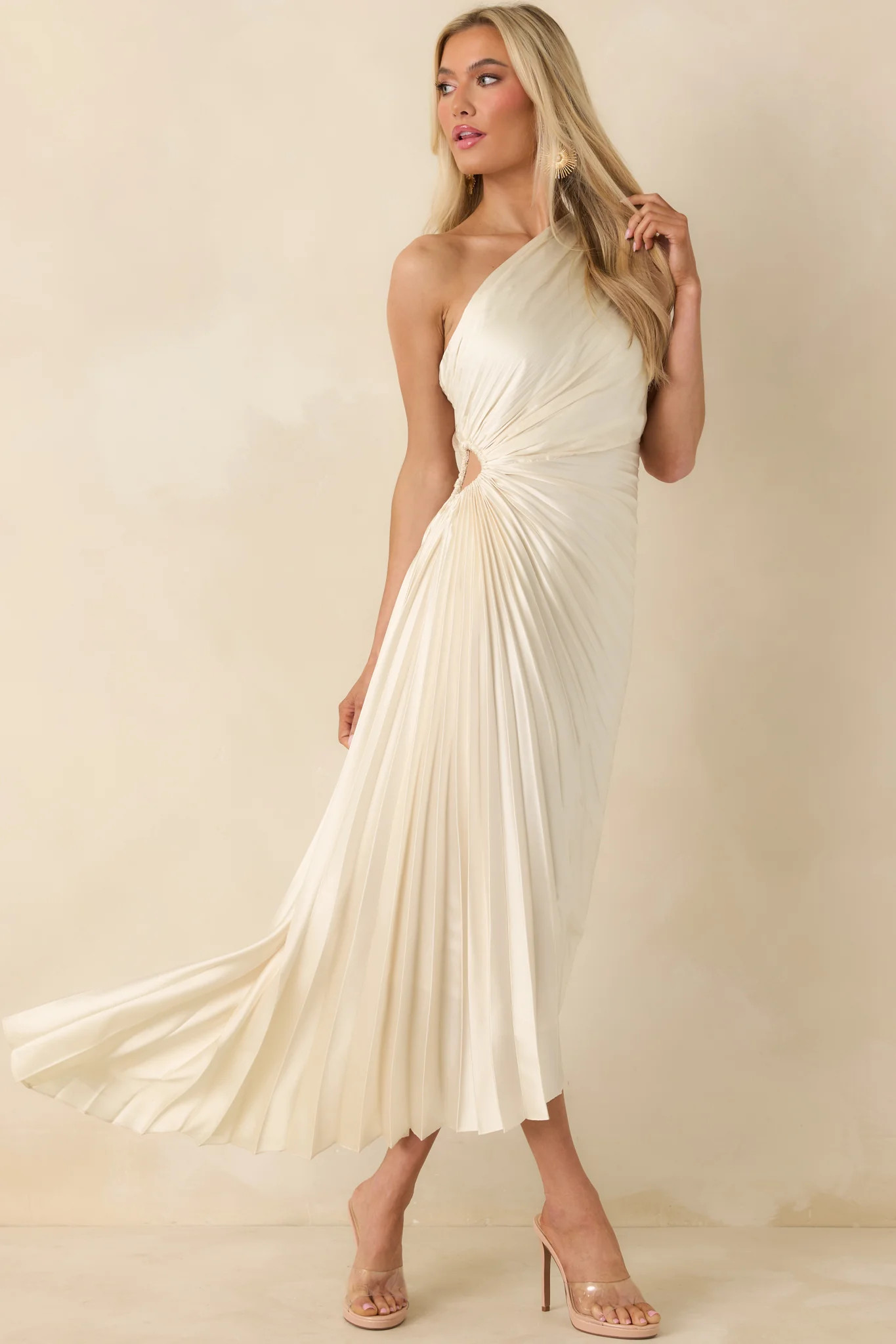 Poetic Charm Light Ivory Asymmetric One Shoulder Maxi Dress | Red Dress