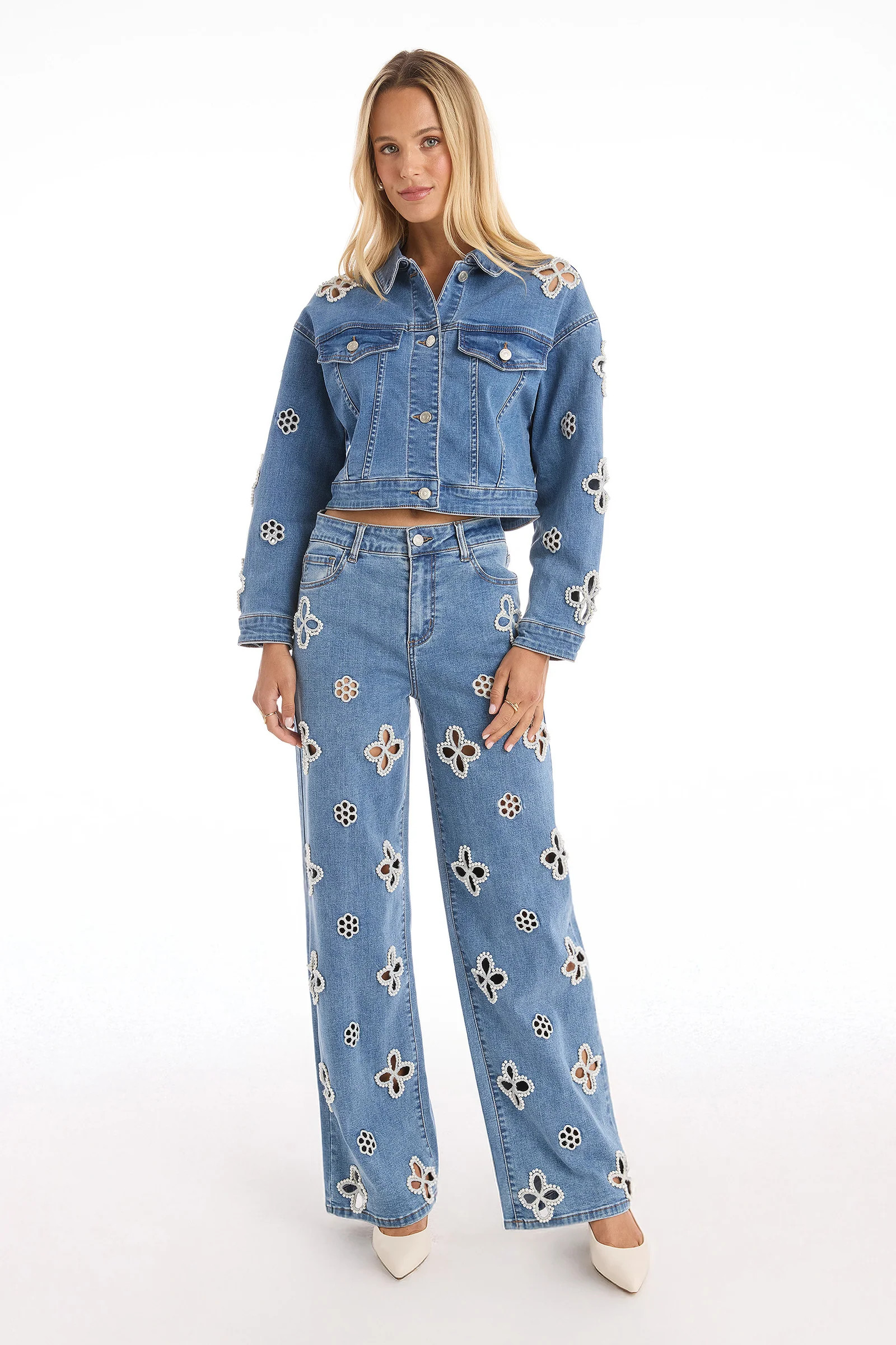 Kaia Pearl High Rise Jean - Medium Blue | The Noli Shop