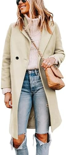 Tanming Women's Notch Lapel Double Breasted Wool Blend Mid Long Pea Trench Coat | Amazon (US)
