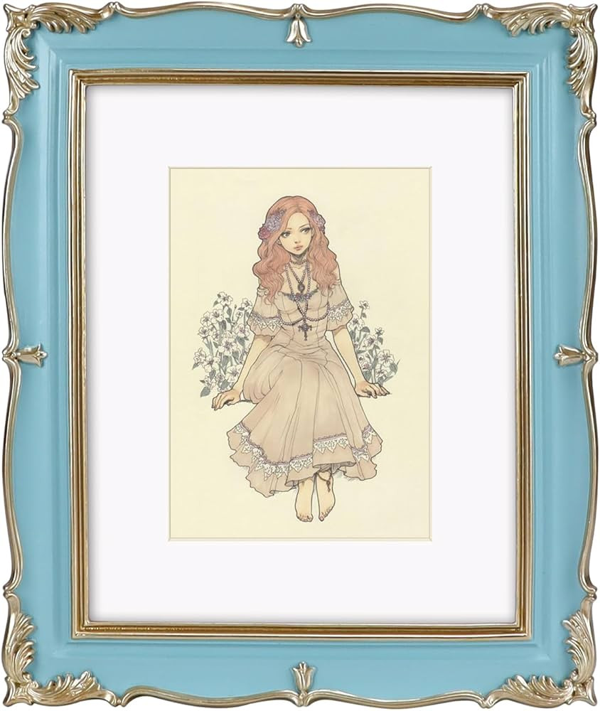 PHAREGE Vintage Picture Frame 8x10 Blue Gold, 8 by 10 Ornate Decorative Antique Frame with Mat fo... | Amazon (US)
