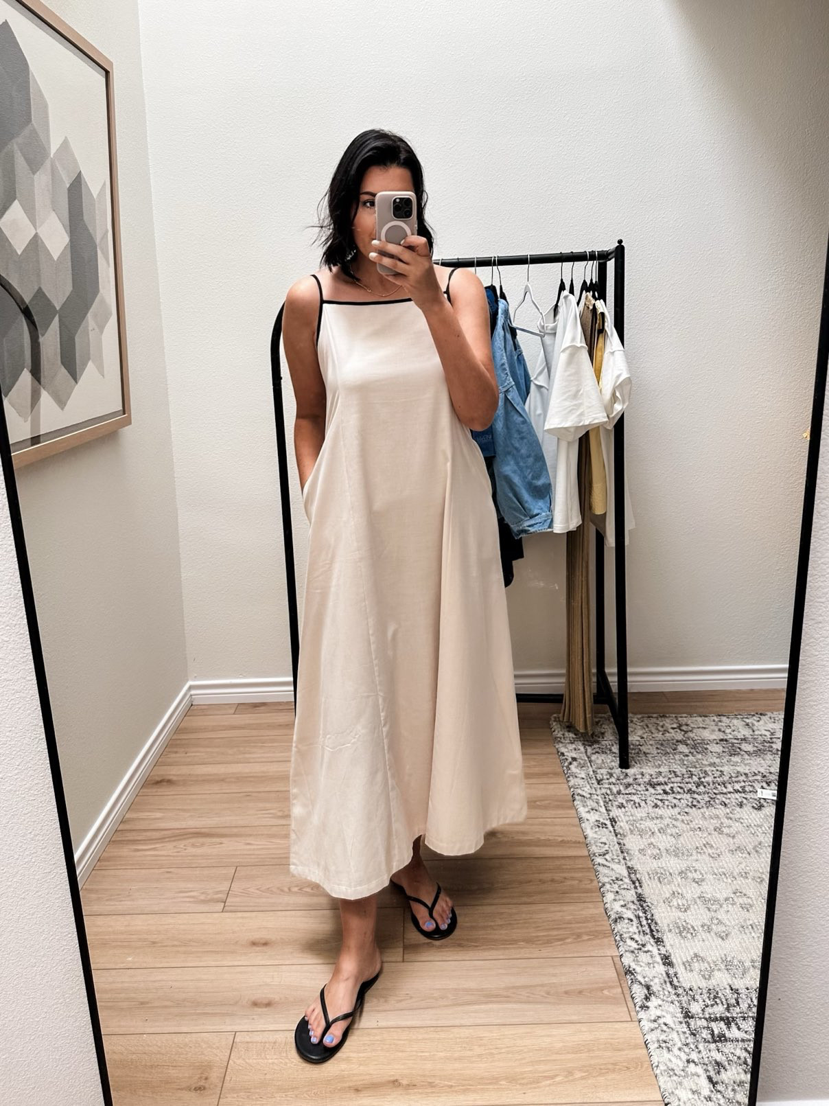 This dress is a star. If you told me this was from Zara or Mango, I’d 100% believe you. It doesn’t feel or look like amazon. It’s gorgeous and the fabric is a nice weight. Steamed out beautifully too. 

I am in the large and it fits me perfectly. It runs smaller at the shoulders / bust, but if that’s not an issue for you stay TTS. 

Comes in a few colors but this is the ‘beige.’  

 