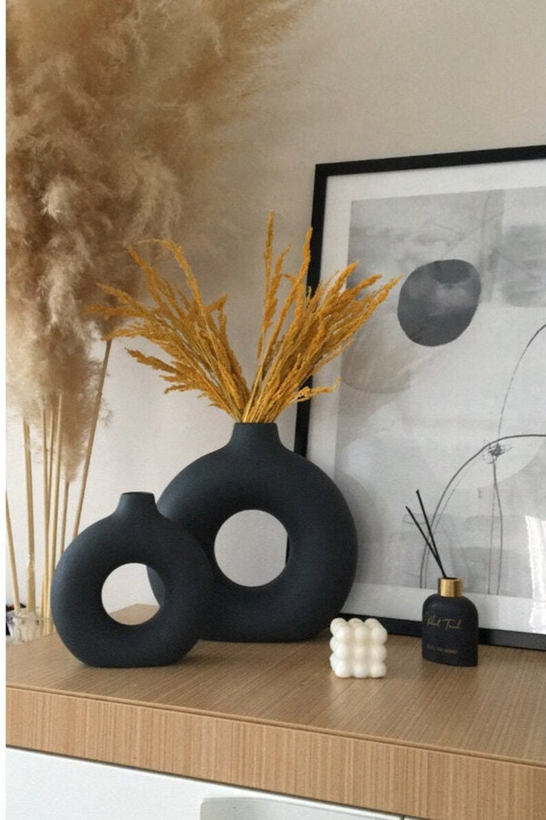 Set of 2 Circular Hollow Ceramic Vase, Donut Modern Vase, Small and Large Donut Vase, Nordic Deco... | Etsy (US)