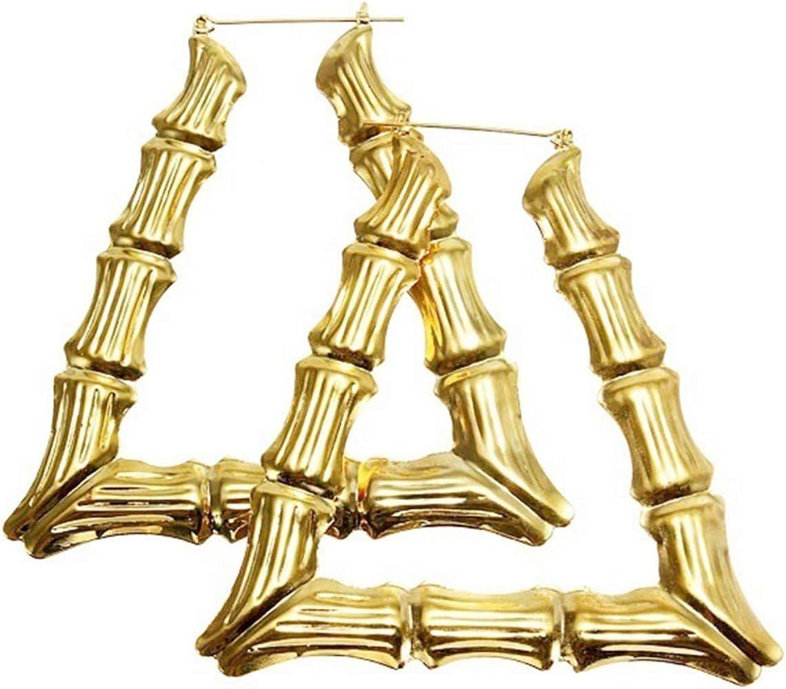 Gold Bamboo Triangle Hollow Hoop Earrings for Women Girl - Big Large Bamboo Hoop Earring | Amazon (US)