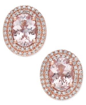 Morganite (2 ct. t.w.) and Diamond (1/3 ct. t.w.) Oval Stud Earrings in 14k Rose Gold | Macys (US)