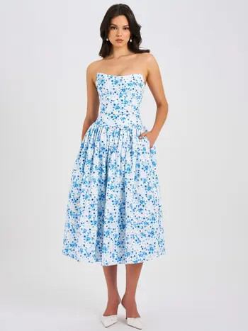 Paloma Linen Corset Draping Top Midi Dress | Nordstrom