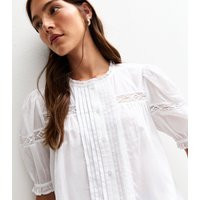 Women's White Cotton Pintuck Lace Trim Shirt New Look | New Look (UK)