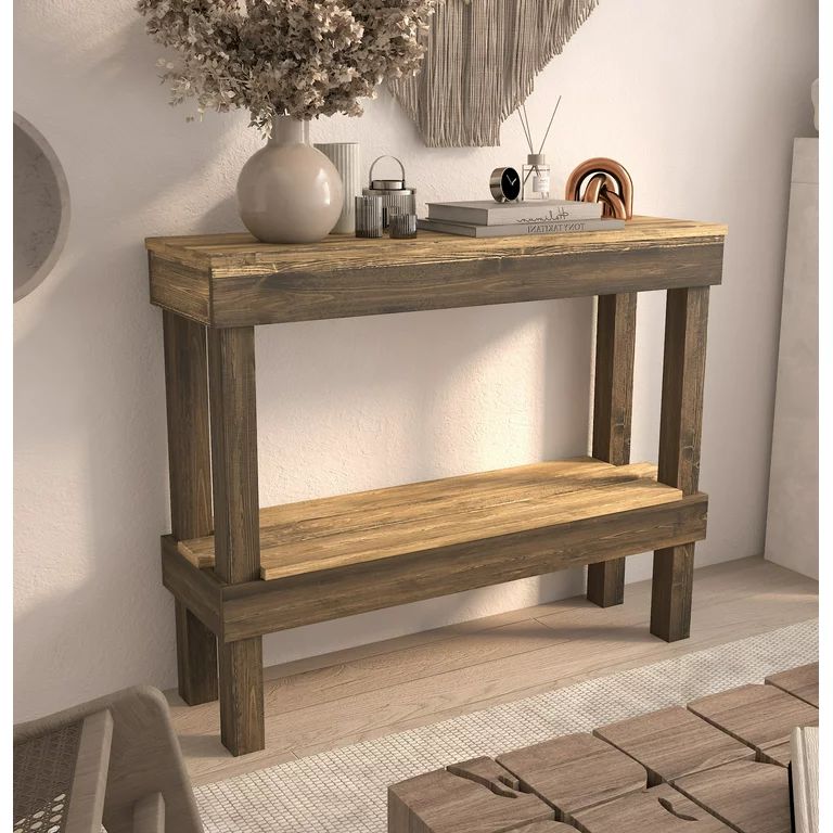 Woven Paths Small Rustic Luxe Pine Wood Sofa Table, Walnut | Walmart (US)