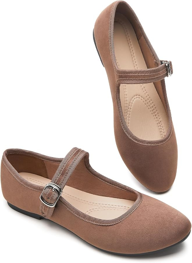 BABUDOG Womens Mary Jane Flats with Strap,Faux Suede Black Flats Shoes,Flats Shoes Women Dressy C... | Amazon (US)