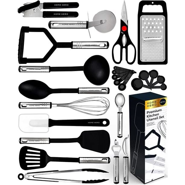 Home Hero Kitchen Utensil Set - 25 Nylon Cooking Utensils - Kitchen Gadgets Cookware Set - Apartm... | Walmart (US)