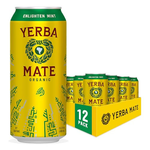 Guayakí Yerba Mate, Organic Energy Drink Alternative, Enlighten Mint, 150mg Natural Plant Based Caffeine, Better for You Energy & Focus, No Jitters or Crash, 15.5 Oz (Pack of 12) (Packaging May Vary) | Amazon (US)
