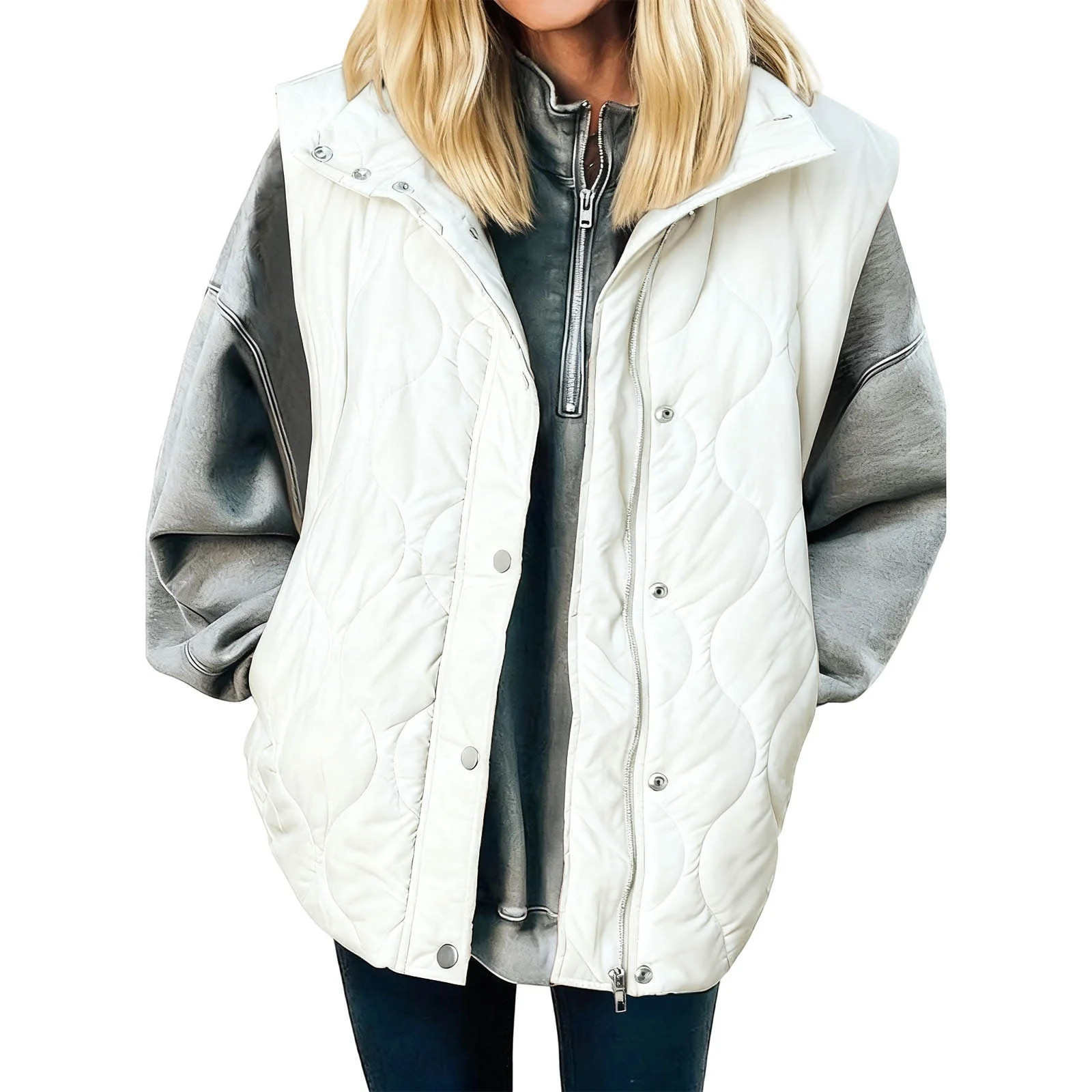 Women's Short Down Vest Light Quilted Stand Collar Sleeveless Jacket Autumn and Winter Button Zip... | Walmart (US)