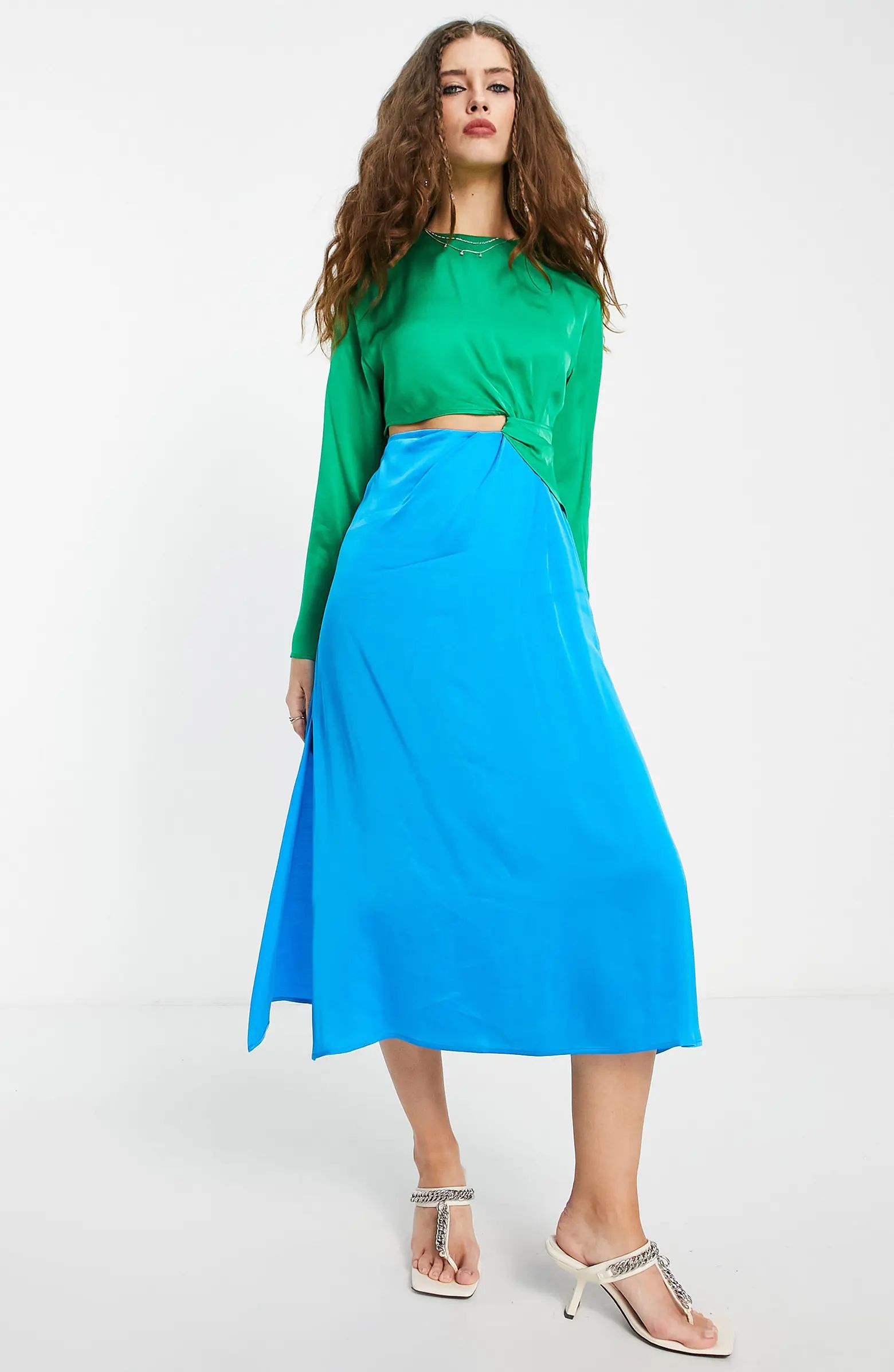 Topshop Occasion Colorblock Cutout Long Sleeve Dress | Nordstrom | Nordstrom