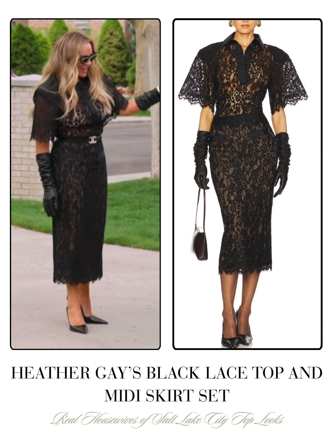 Heather Gay’s Black Lace Top and Midi Skirt