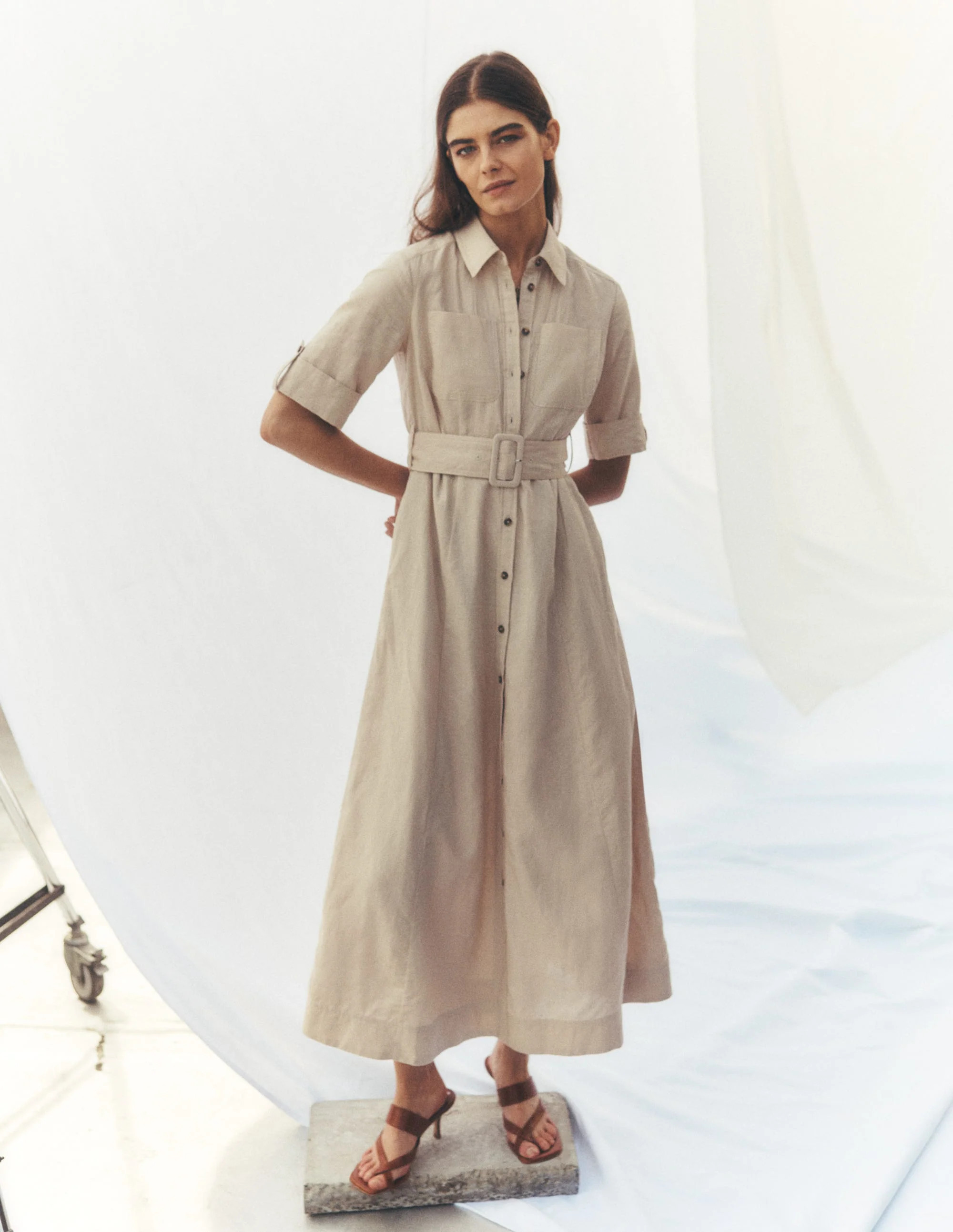 Ora Linen Blend Shirt Dress-Coffee | Boden (US)